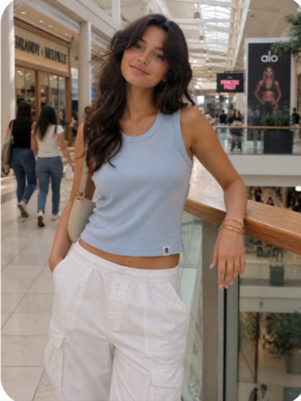 Barry's Light Blue Ribbed Tank Top - Women's Medium Cropped Longline